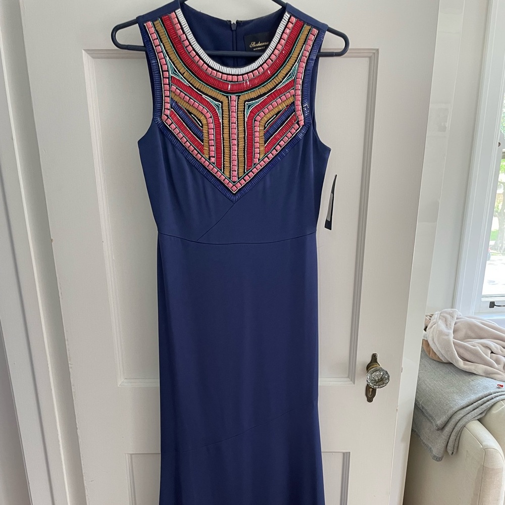 Shoshanna Midnight Embellished Neckline Gown
